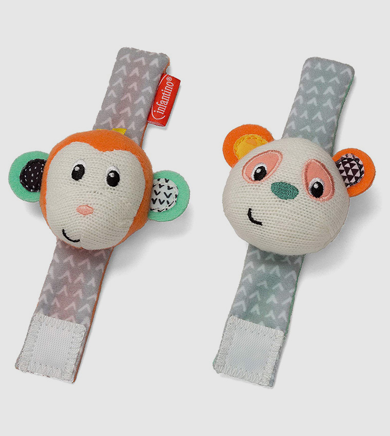  Babygrow Wrist Rattles-Monkey/Panda