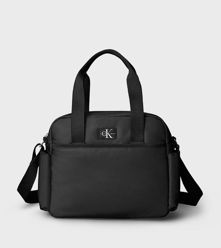 Solid Logo Patch Zipper Diaper Bag