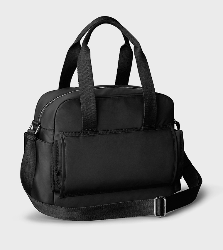 Solid Logo Patch Zipper Diaper Bag