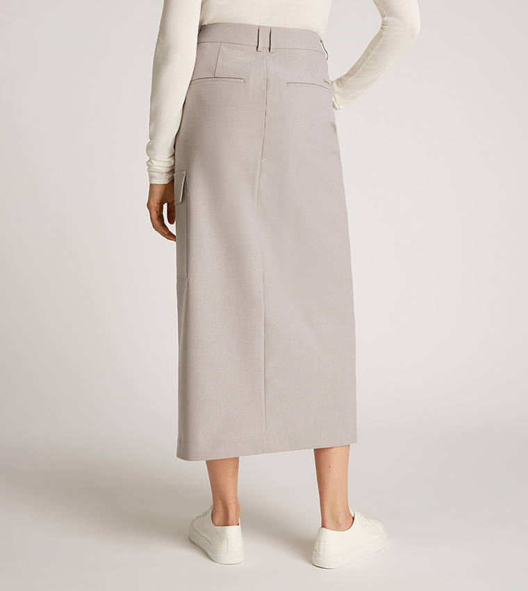 Solid Tailoring Midi Skirt with Slit