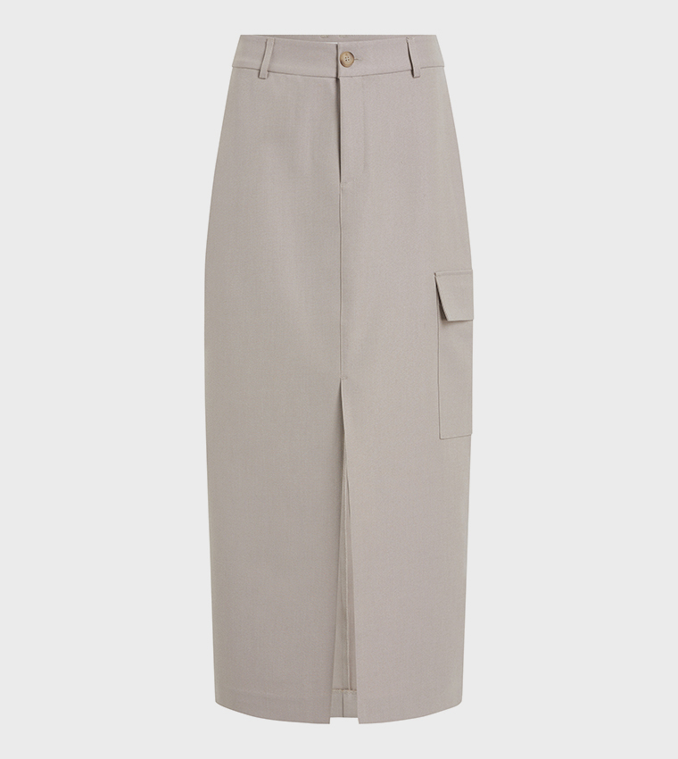 Solid Tailoring Midi Skirt with Slit