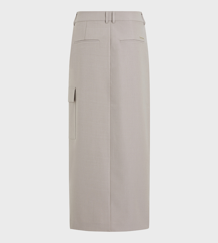 Solid Tailoring Midi Skirt with Slit