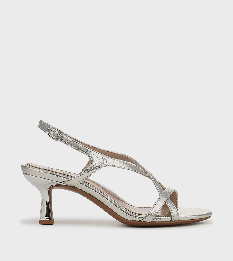 صندل كعب ناترولي بحزام خلفي وخامة منقوشة