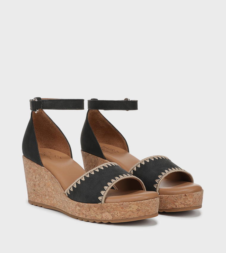 OLLY3 Embroidered Ankle Strap Wedges
