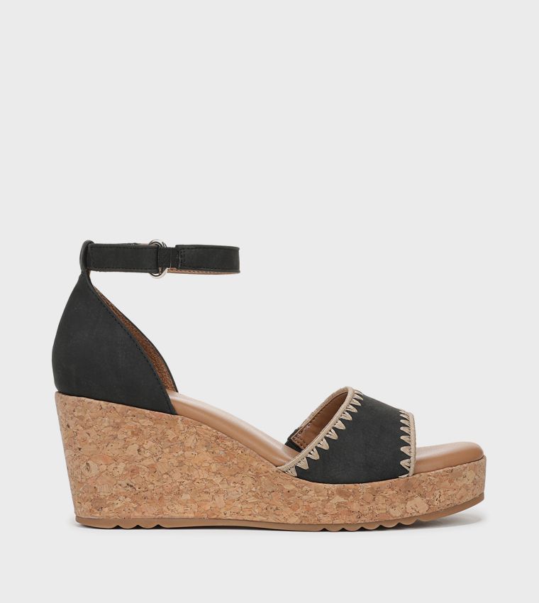 OLLY3 Embroidered Ankle Strap Wedges