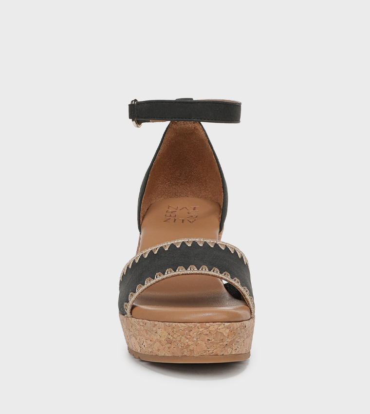 OLLY3 Embroidered Ankle Strap Wedges