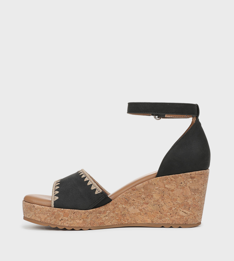 OLLY3 Embroidered Ankle Strap Wedges