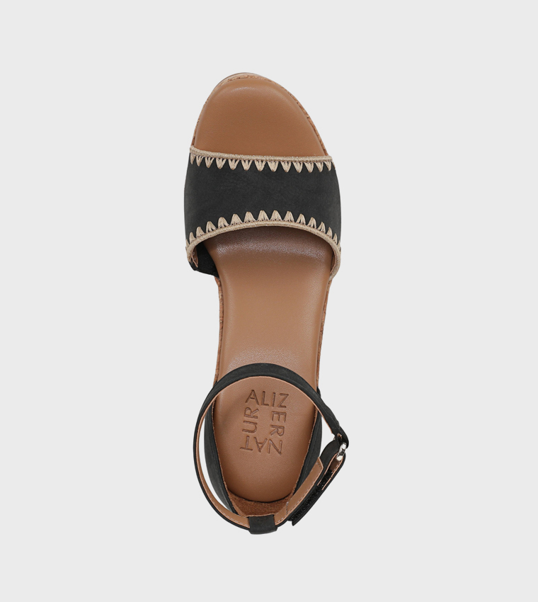 OLLY3 Embroidered Ankle Strap Wedges