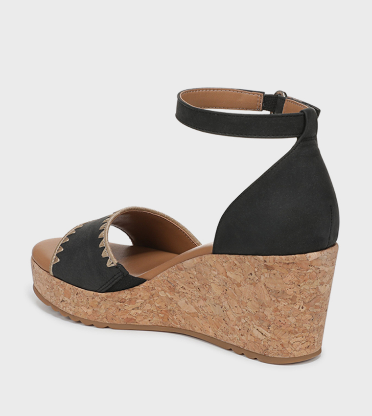 OLLY3 Embroidered Ankle Strap Wedges