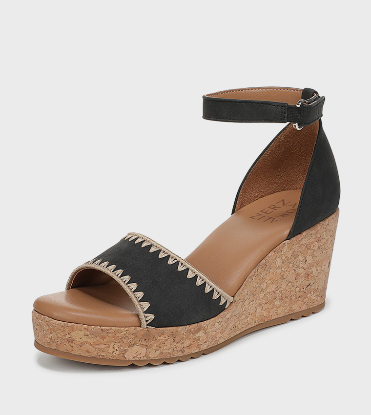 OLLY3 Embroidered Ankle Strap Wedges
