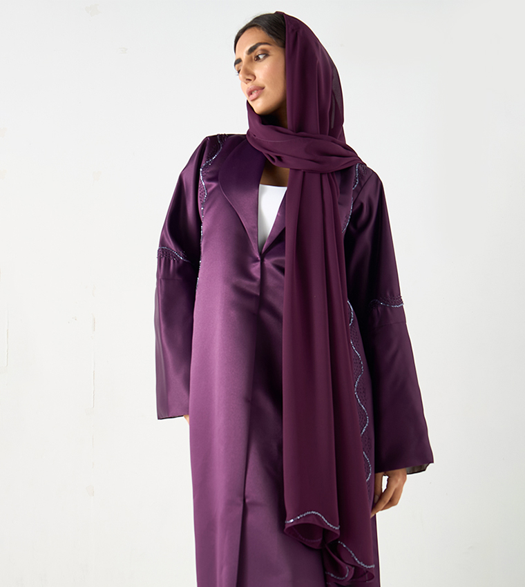 Embellished Long Sleeves Satin Abaya