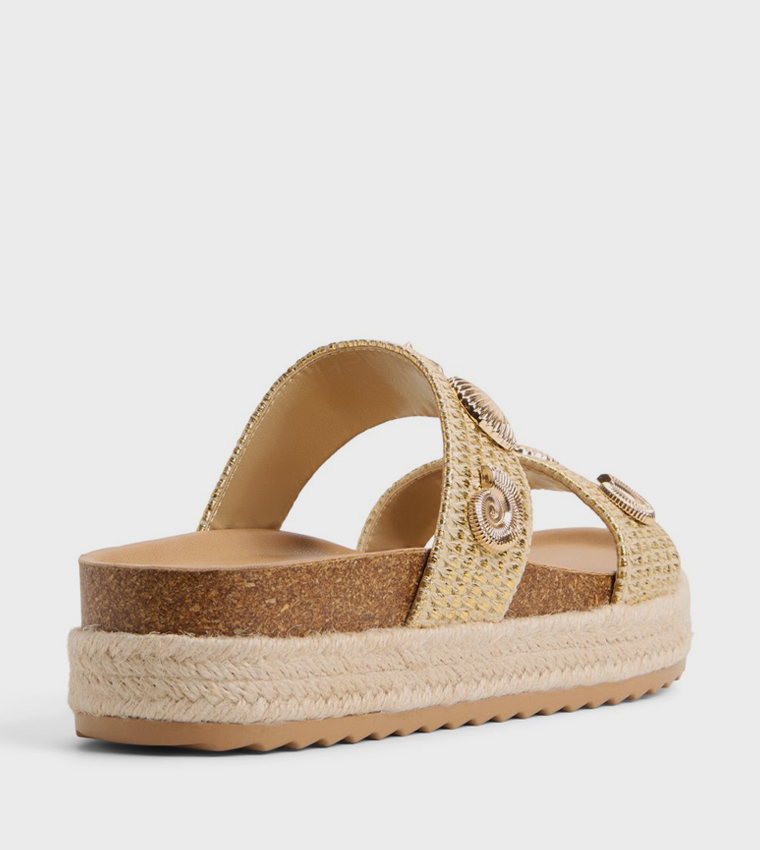 JANNY Metal Accent Wedge Sandals