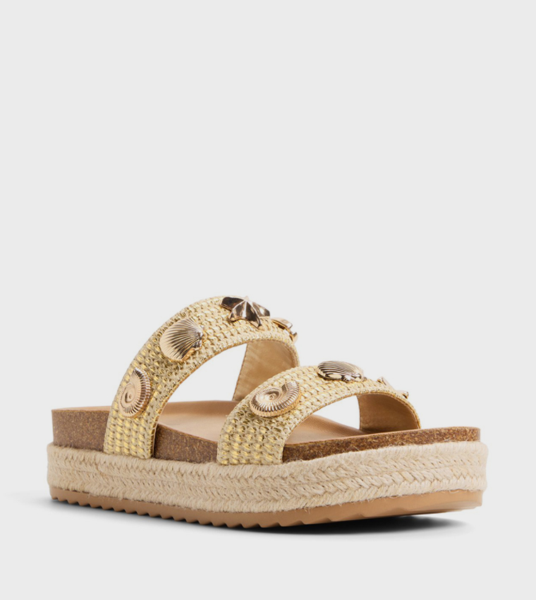 JANNY Metal Accent Wedge Sandals