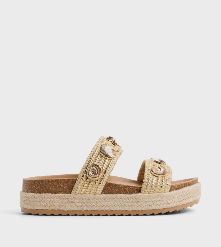 JANNY Metal Accent Wedge Sandals