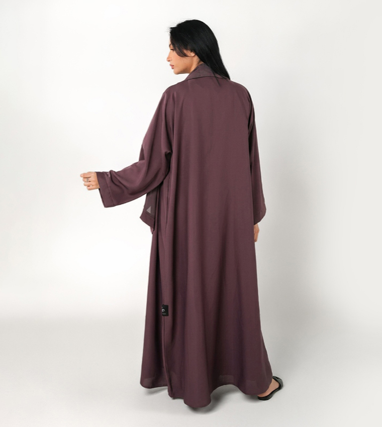 3-Piece Solid Long Sleeves Open Abaya Set