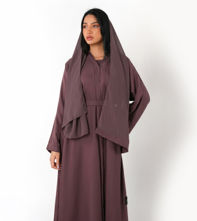 3-Piece Solid Long Sleeves Open Abaya Set