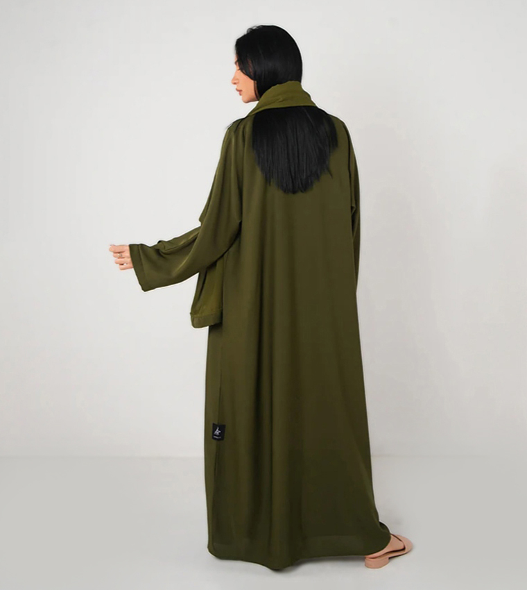 3-Piece Solid Long Sleeves Open Abaya Set