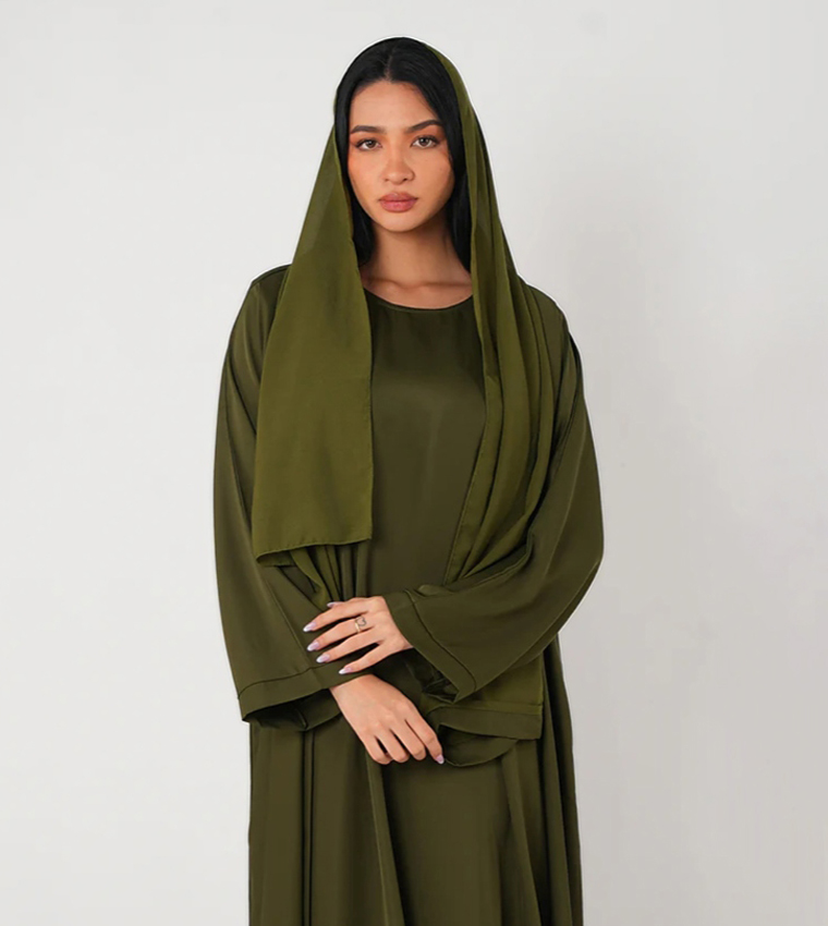 3-Piece Solid Long Sleeves Open Abaya Set