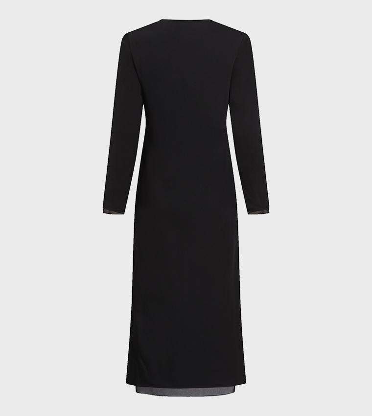 calvin klein sheer midi dress Calvin Klein Navy Pink Floral Midi Dress 14 Surplice Neck 3/4 Sheer Chiffon