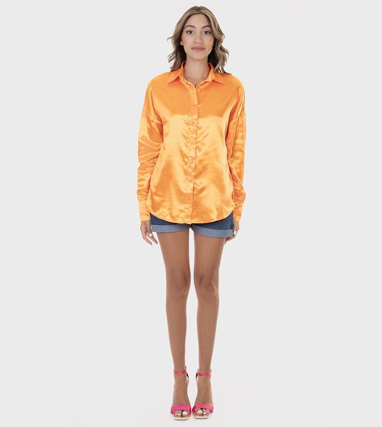 Solid Long Sleeves Satin Shirt
