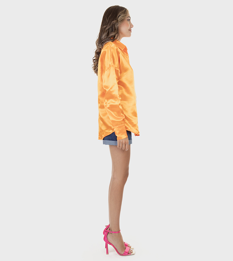 Solid Long Sleeves Satin Shirt