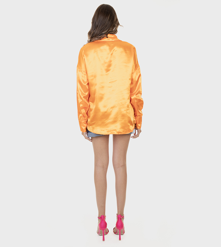 Solid Long Sleeves Satin Shirt