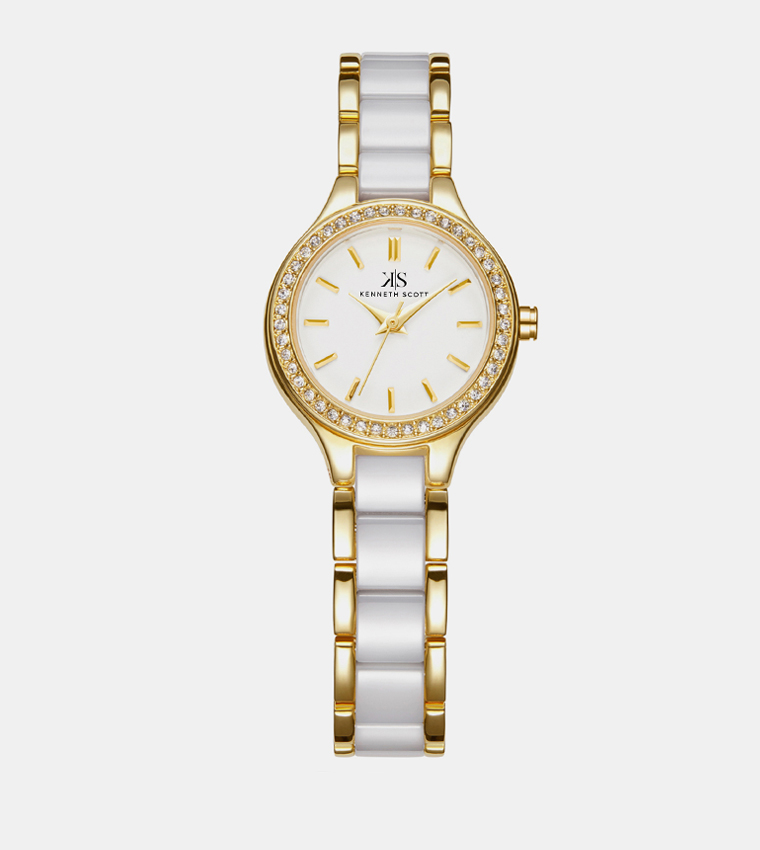 Embellished White Dial Analog Watch