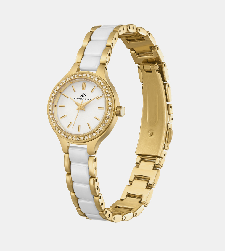 Embellished White Dial Analog Watch