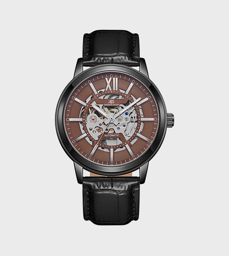 Brown Dial Leather Strap Automatic Watch