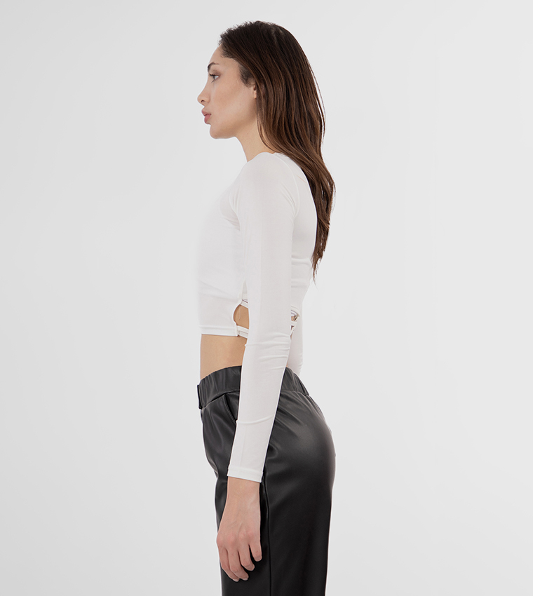 Solid Long Sleeves Crop Top