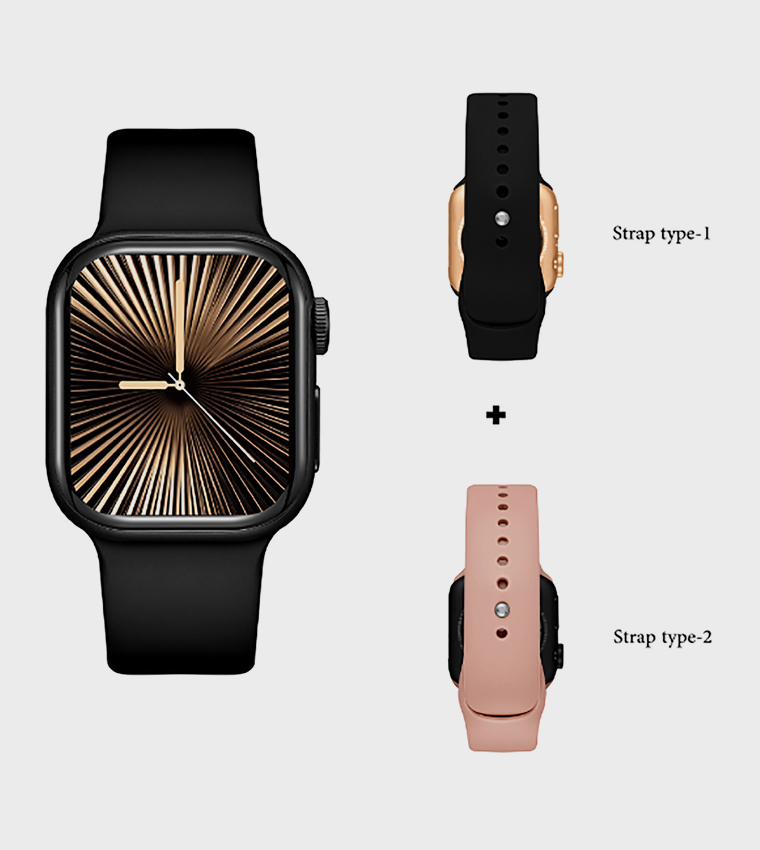 Square Black Dial Silicone Strap Smart Watch