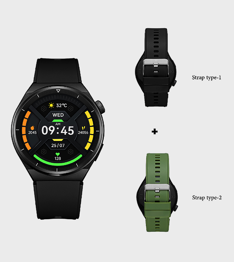 Round Black Dial Silicone Strap Smart Watch