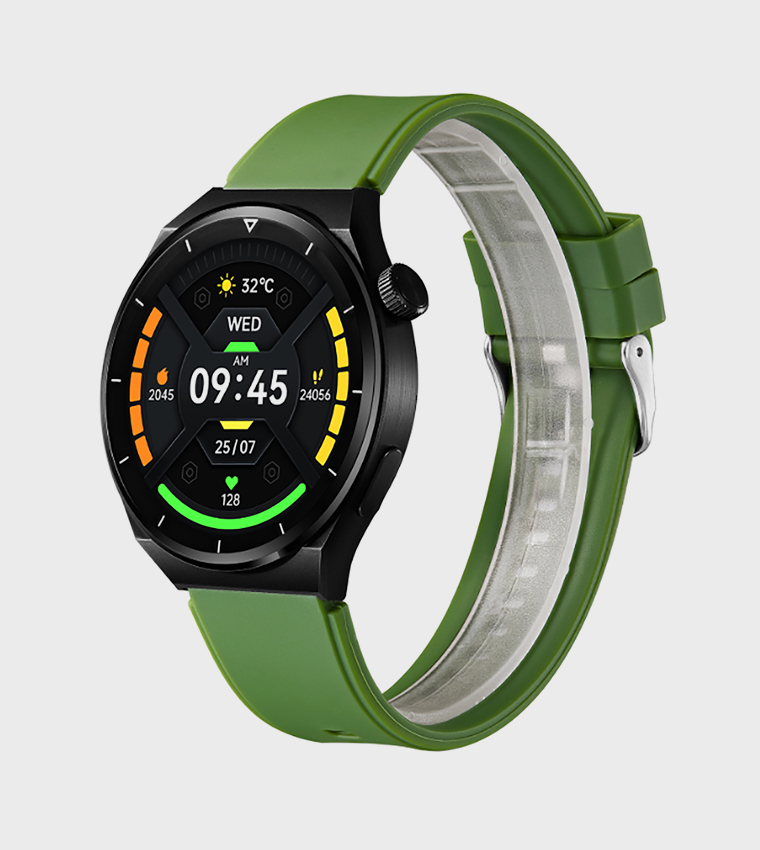 Round Black Dial Silicone Strap Smart Watch