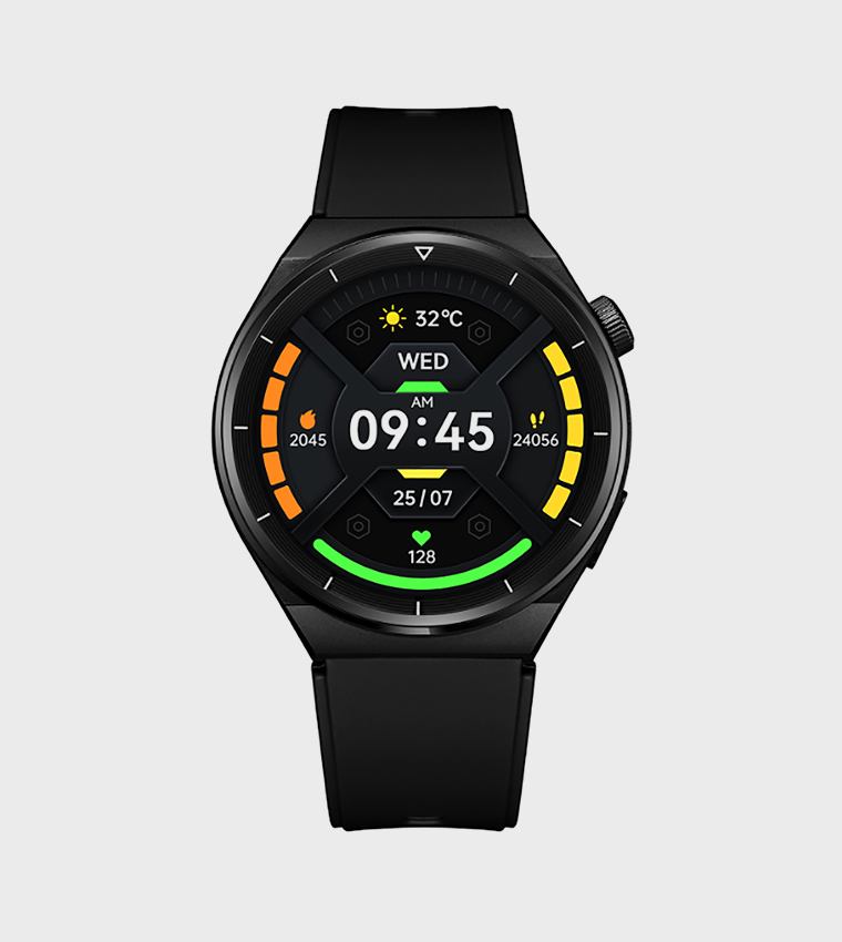 Round Black Dial Silicone Strap Smart Watch