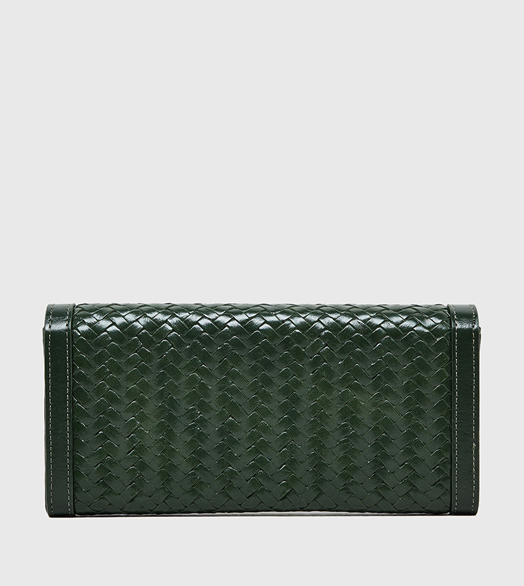 Textured Snap Button Long Wallet