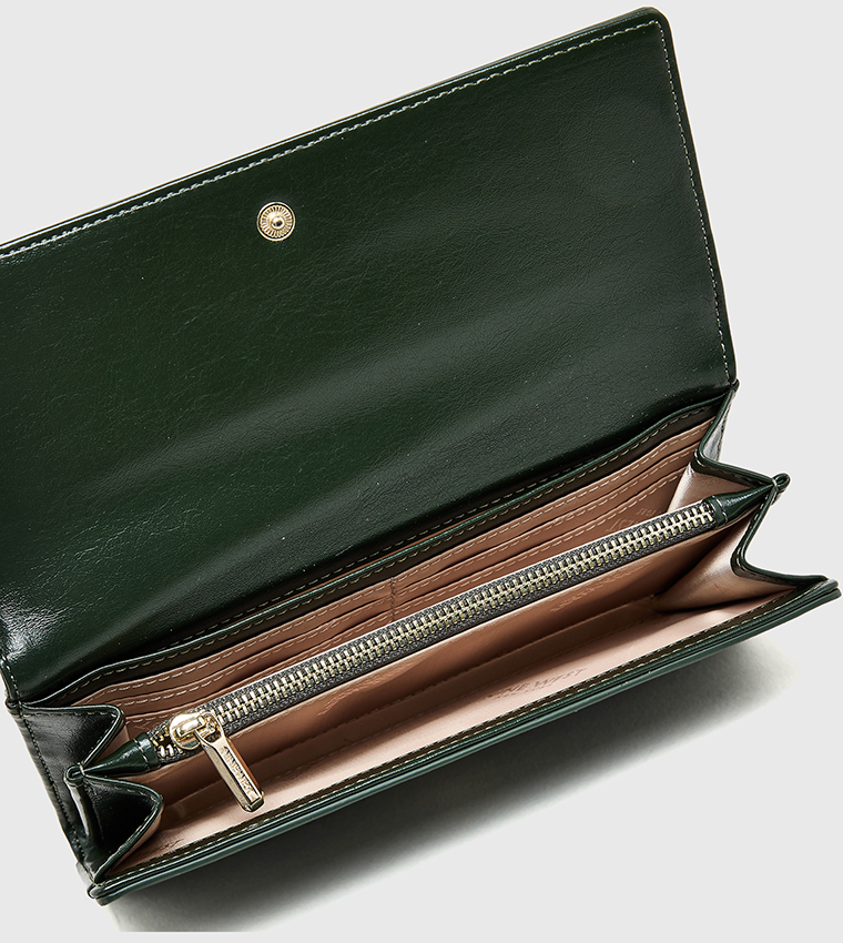 Textured Snap Button Long Wallet