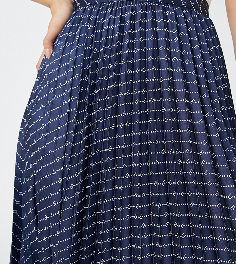 Printed Pleated Satin Skirt