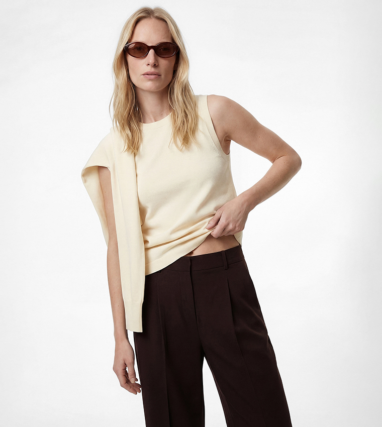 كوتون  توبات بلا أكمام  - بيج Sleeveless Tops