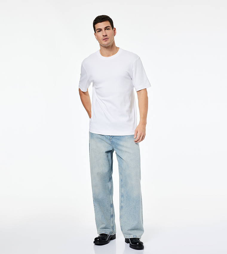 Solid Crew Neck Cotton T-Shirt