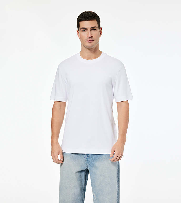 Solid Crew Neck Cotton T-Shirt