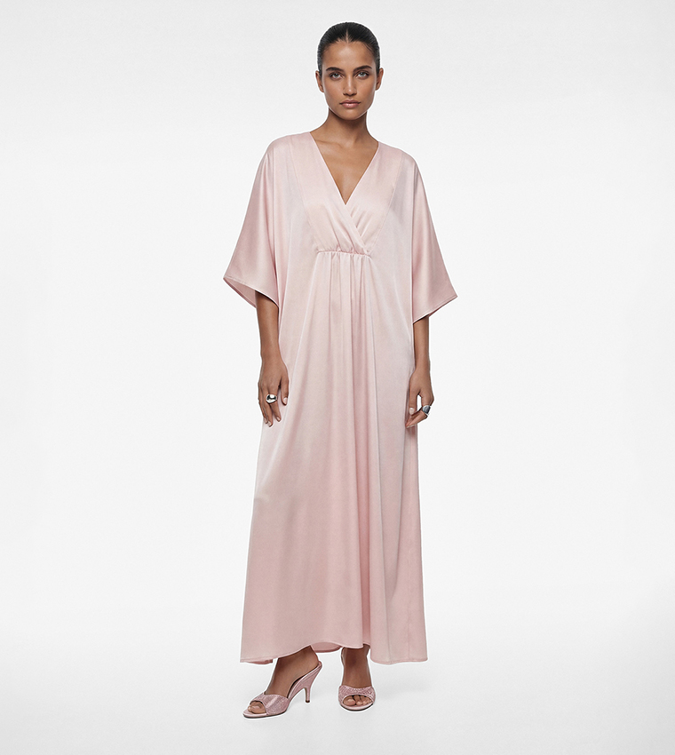 Ruched V-Neck Maxi Wrap Dress