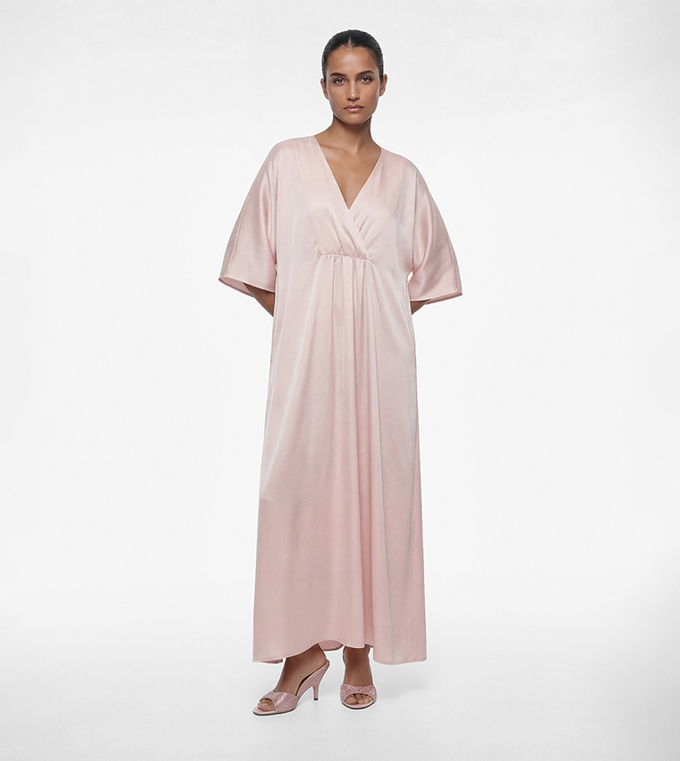 Ruched V-Neck Maxi Wrap Dress