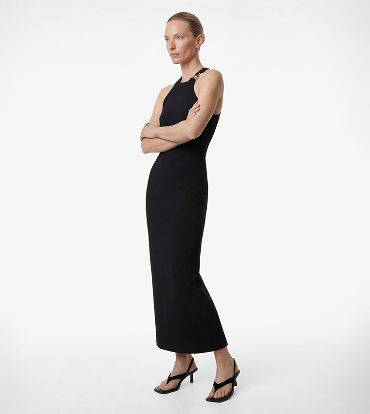 Solid Halterneck Midi Dress