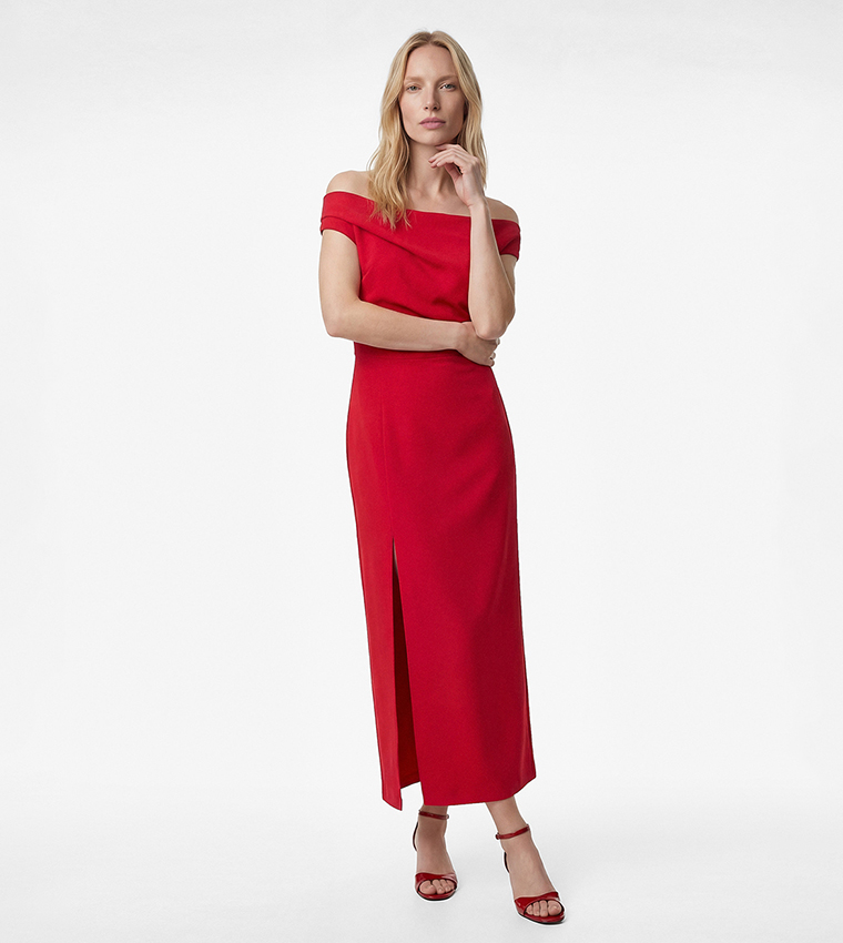 Draped Asymmetric Shoulder Midaxi Dress
