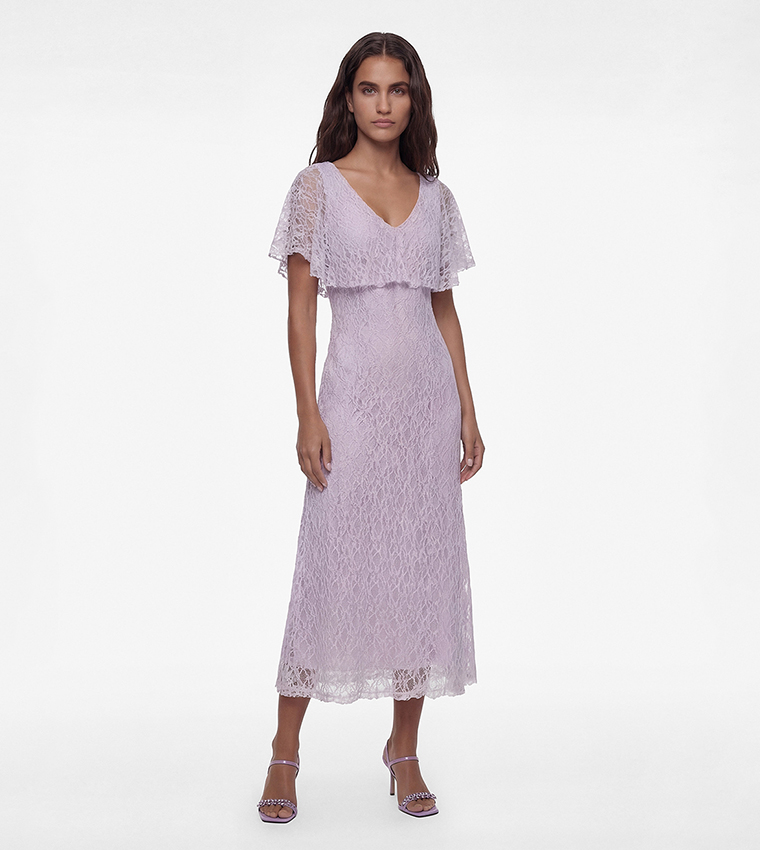 Buy Koton Lace Cape Sleeves Maxi Dress In Purple