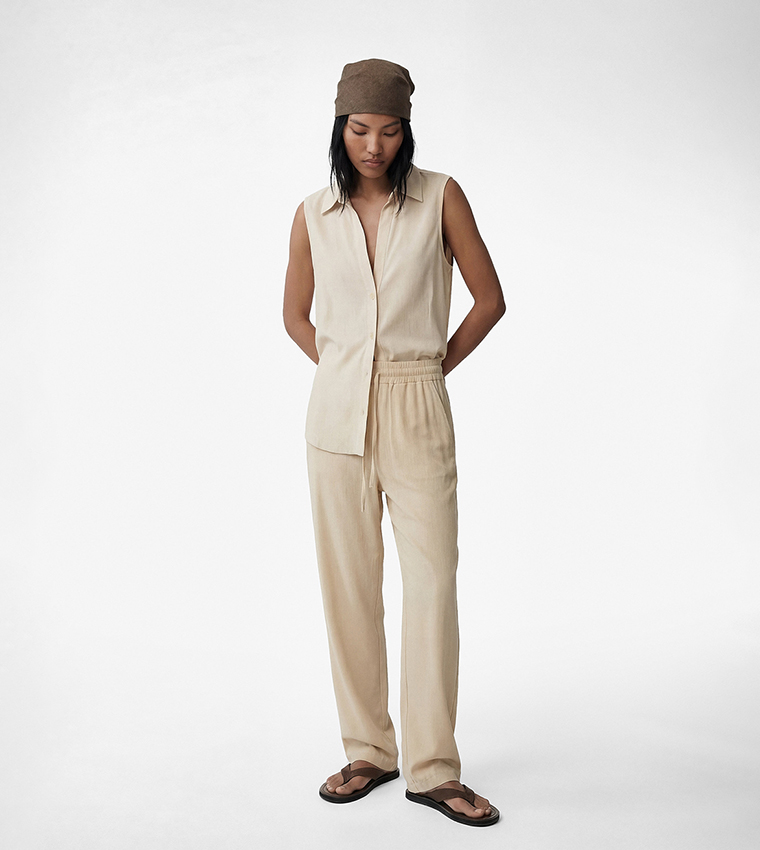 Drawstring Waist Carrot Fit Pants