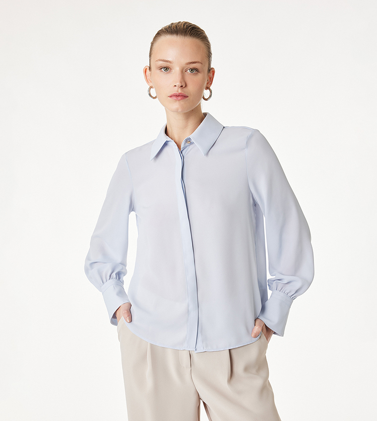 قميص سادة كم طويل 