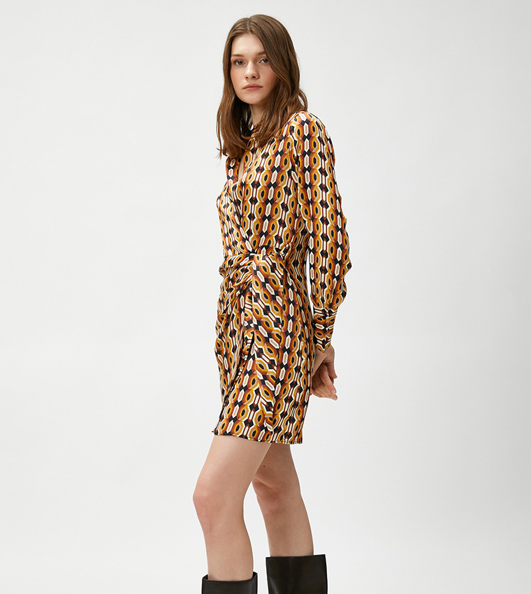 Patterned Wrap Mini Dress