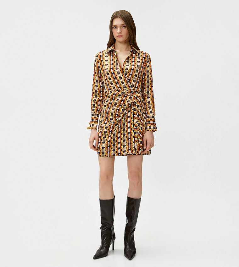 Patterned Wrap Mini Dress