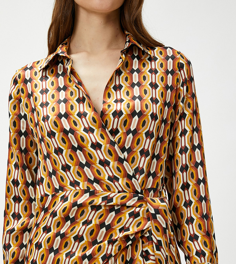 Patterned Wrap Mini Dress